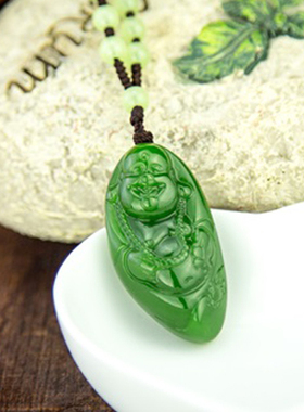 笑佛挂件菠菜绿碧玉