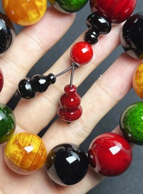 东北松明子多宝手串男长白山沉香琥珀木全透光血龙木佛珠原木手链