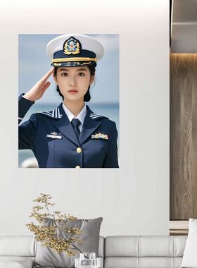 飒爽英姿军装美女爱国海报贴纸客厅书房卧室玄关出租屋防水防晒