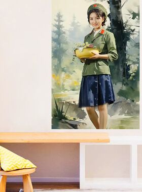 复古军装美女贴画装饰房间客厅卧室出租屋军人防水自粘贴画