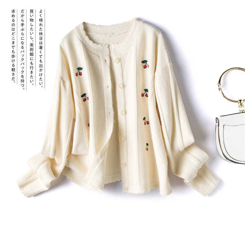 针织短款2020秋冬新款樱桃刺绣开衫 优之岚毛衣