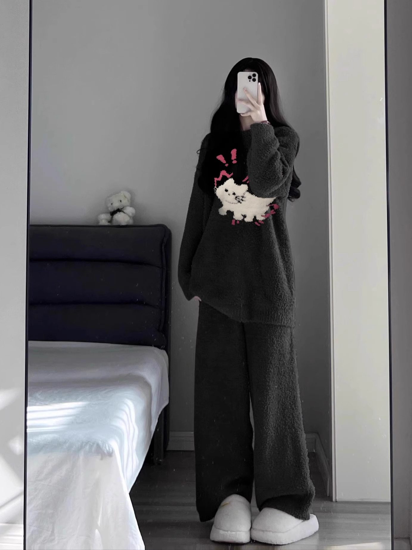 ins高级感半边绒睡衣女冬款卡通小猫加厚珊瑚绒家居服套装可外穿,淘宝优惠券,粉丝福利购,淘宝优惠卷