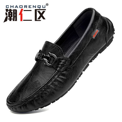 欧洲站2026春季新款男士豆豆鞋真皮韩版商务透气高端一脚蹬懒人鞋 - 图0