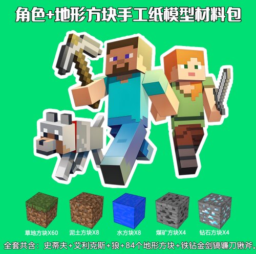 我的世界迷你Q版手工纸模型15款合集史蒂夫艾利克斯 - 图1