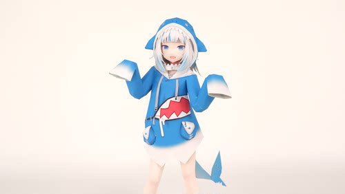 宅漫社纸工坊3D手工纸模型鲨鱼女孩 噶呜·古拉 正比人形动漫纸模 - 图1