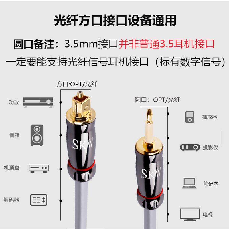 SKW数字光纤线音频线方转圆口opt投影仪功放播放器音响连接线-图1