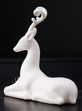 高档禅意白瓷小鹿摆件