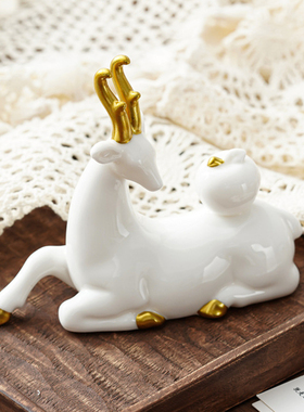 陶瓷小鹿摆件一路平安装饰品