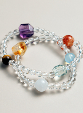 纯天然白水晶手链正品透明珠子情侣手串饰品白晶喜马拉雅天然白色