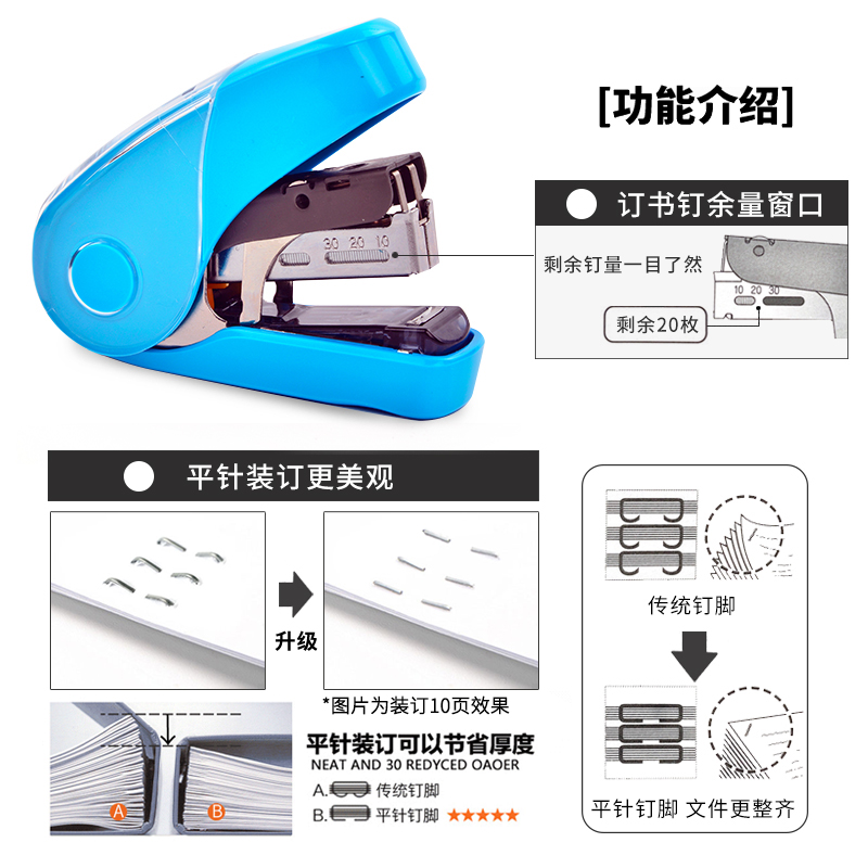 日本MAX美克司进口省力订书机便携小号平脚平针10号订书器学生用办公用品钉书机带起钉器可爱少女心HD-10FL3K - 图2