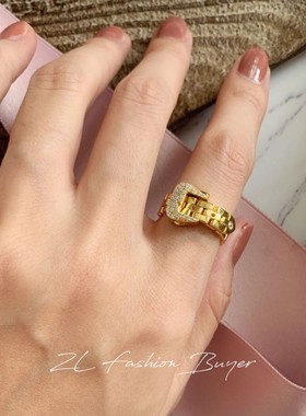 温莎锁链锆石镶嵌可调节链条戒指