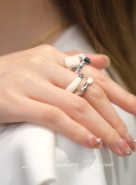 DACCORD双层奶油珐琅银色戒指