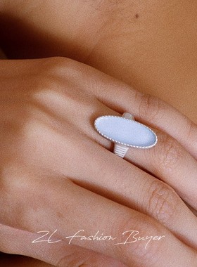 POXIAO椭圆珐琅湖镜面戒指