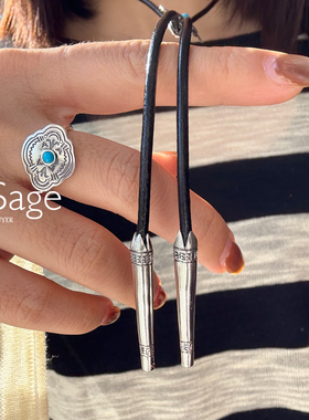 现货Ensage日本复古椭圆绿松石吊坠盾牌黑色皮绳项链高级复古小众