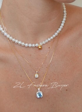 Fedoma椭圆白色托帕石镶嵌项链