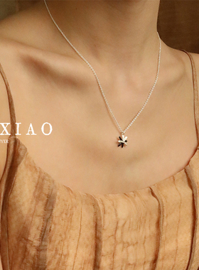 现货PO XIAO手工拉丝黑白珐琅拼色立体错层花瓣金属肌理项链小众