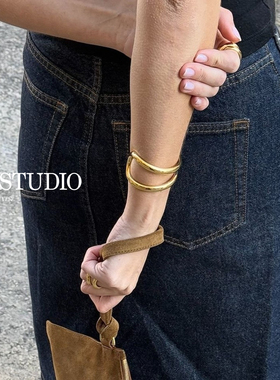 现货Lie Studio曲线U形几何线条极简风高级开口手镯官方授权