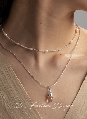 SOFTROOM珍珠白水晶泪滴项链