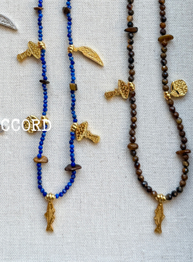 现货DACCORD奇趣雨林串珠青金石虎眼石图画石小鱼项链 陈数同款