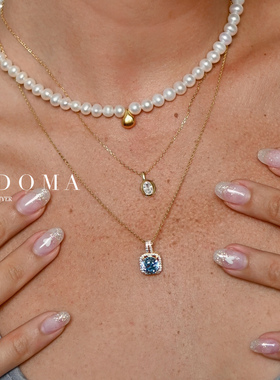 Fedoma方形蓝色托帕石高级项链