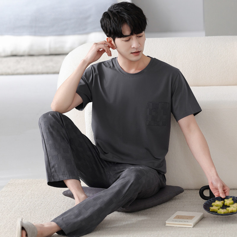 男士夏季纯棉短袖长裤男款睡衣 芬诗漫睡衣/家居服套装