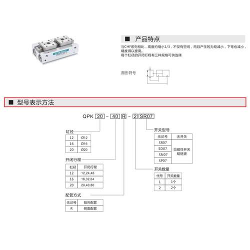 Pneulead纽立得气缸QPK20-40-80 QPK12-24-48 QPK16-32-64-R-SR07 - 图0