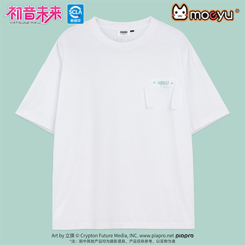 moeyu初音未来生如夏花夏季短袖T恤女miku圆领上衣宽松二次元周边 - 图0