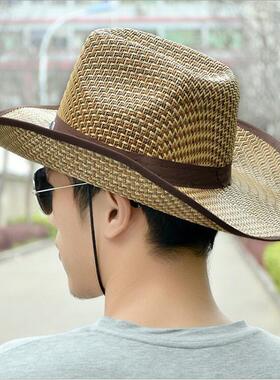 遮阳帽夏季可折叠草帽子男钓鱼草帽牛仔帽大檐帽子女户外防晒帽