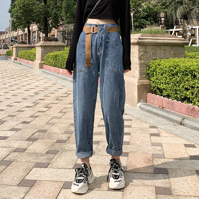 烟灰色老爹女潮秋装2020年牛仔裤 右风左岸牛仔裤