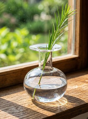 玻璃小花瓶日式手作干花花瓶桌面装饰花器摆件透明水培玻璃花瓶