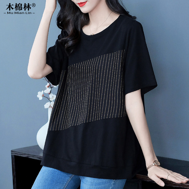 胖mm中老年妈妈宽松遮肚休闲t恤 木棉林大码内搭