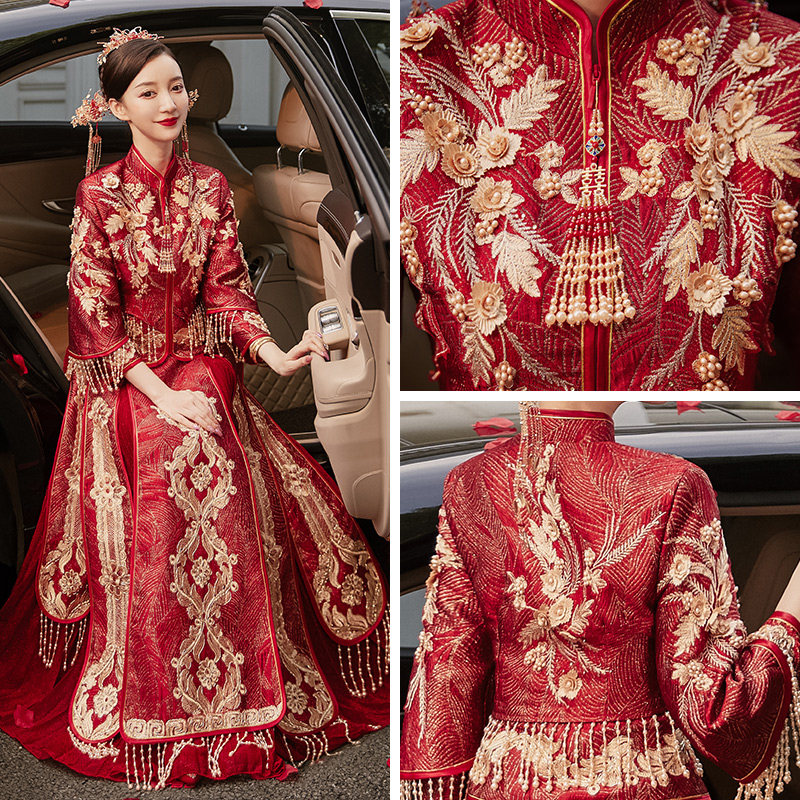 秀禾服2020新款结婚礼服中式秀婚纱 花作衣旗袍