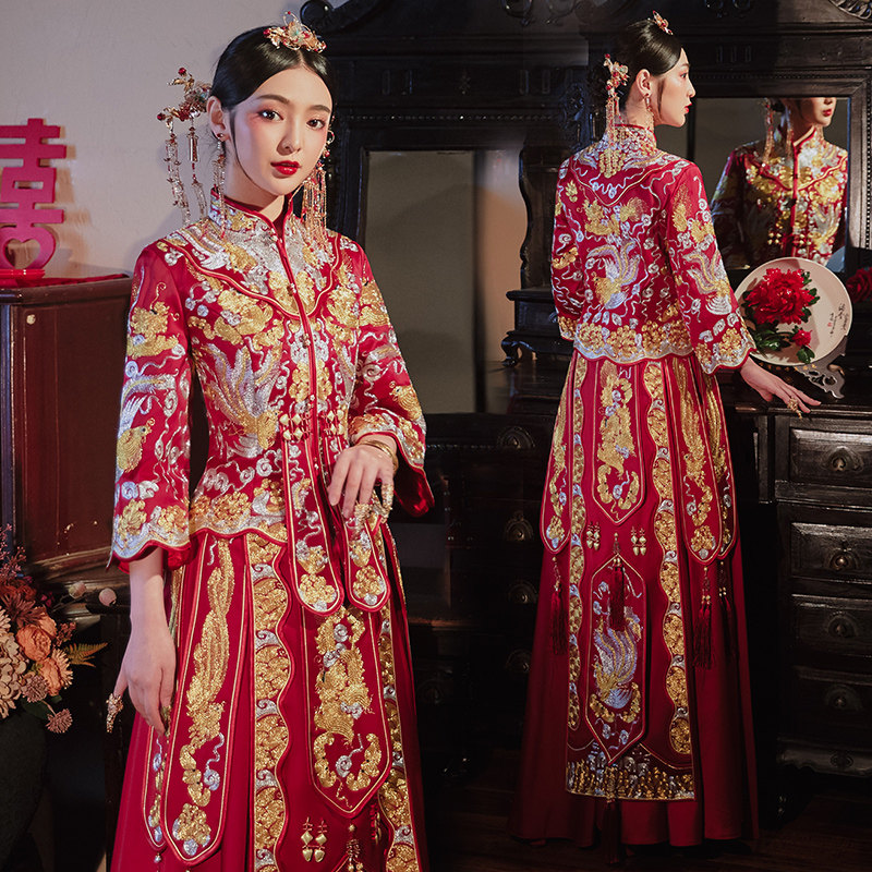 秀禾服2020新款龙凤褂新娘中式婚纱 花作衣旗袍