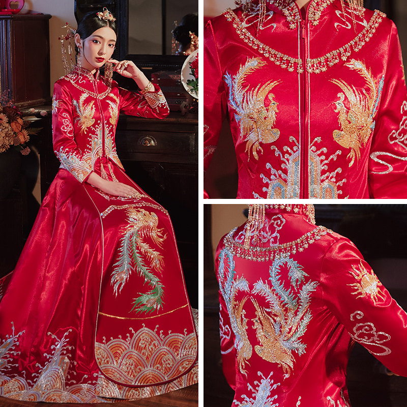 秀禾服2020新款结婚礼服女中式婚纱 花作衣旗袍