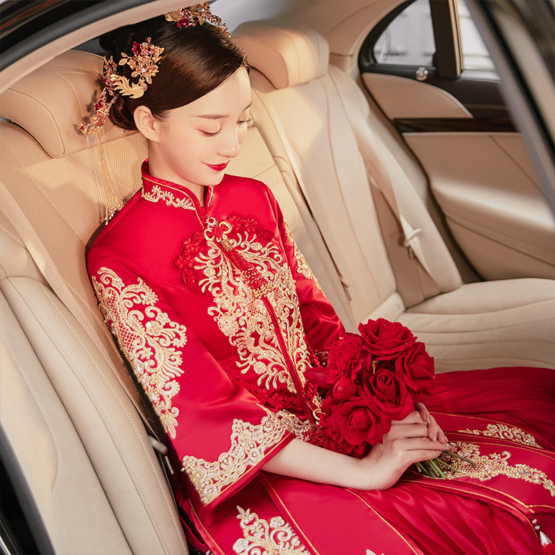 秀禾服2020新款结婚中式新娘服婚纱 花作衣旗袍