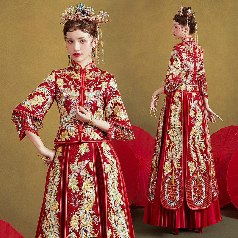 秀禾服新娘2020新款龙凤褂中式婚纱 花作衣旗袍