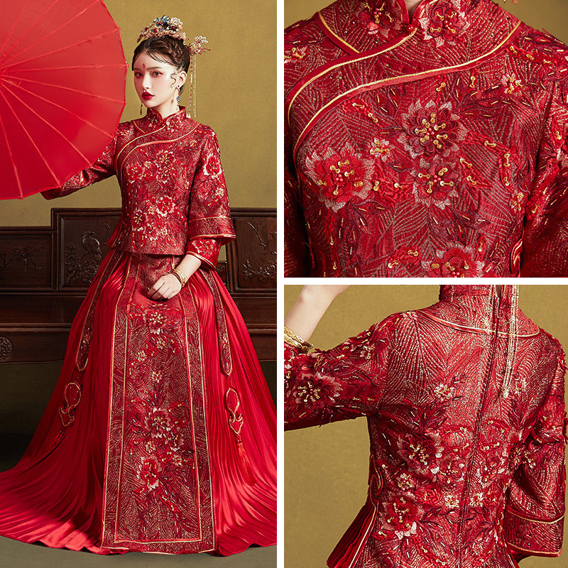 秀禾服新娘2020新款龙凤褂中式婚纱 花作衣旗袍