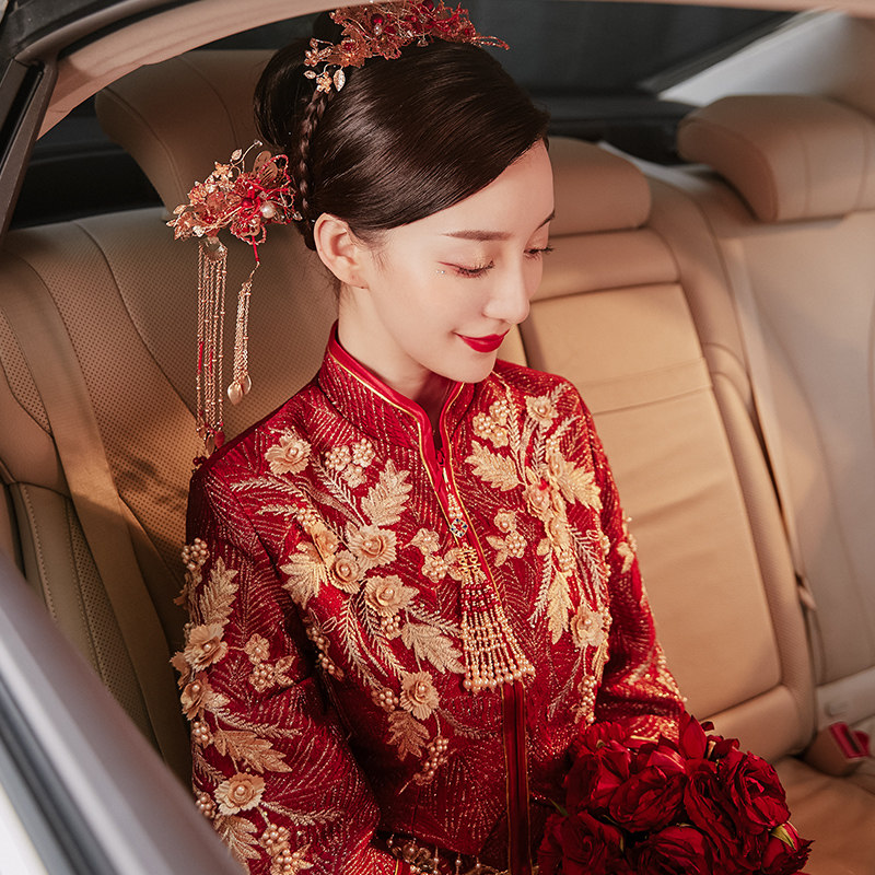 秀禾服2020新款结婚礼服中式秀婚纱 花作衣旗袍