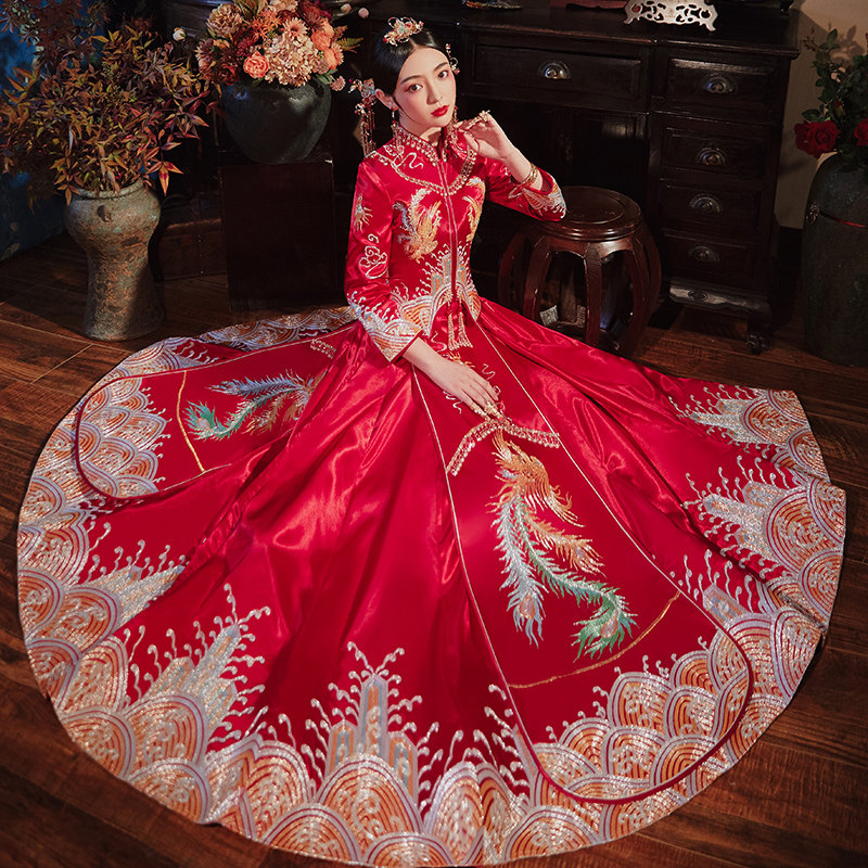 秀禾服2020新款结婚礼服女中式婚纱 花作衣旗袍