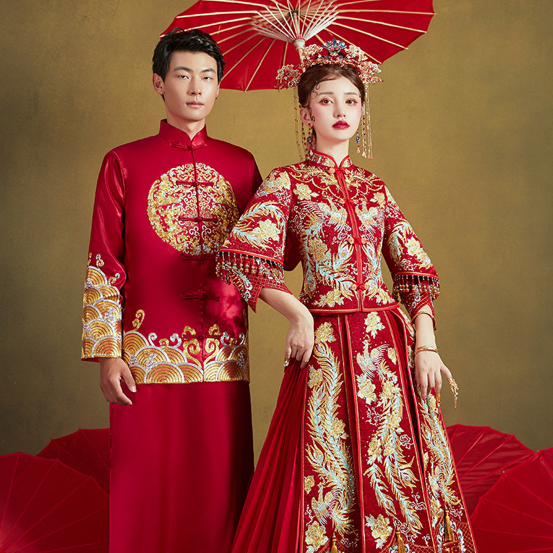 秀禾服新娘2020新款龙凤褂中式婚纱 花作衣旗袍