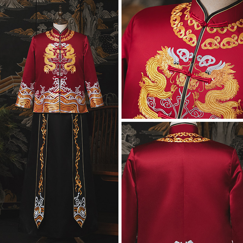 秀禾服新郎2020新款唐装男秀龙凤褂 花作衣唐装