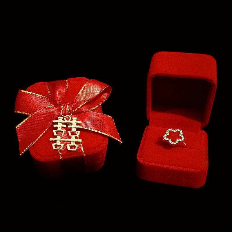 红色结婚喜绒布首饰盒新人陪嫁五金单对戒指项链手镯伴手礼物包装,淘宝优惠券,粉丝福利购,淘宝优惠卷