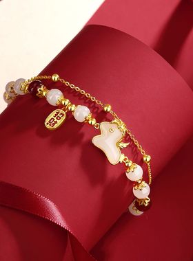 招财玉马串珠手链女新中式个性复古可爱S925纯银生肖马设计感手饰