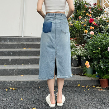 Xiangyi Yayuan 2024 Summer ແບບໃຫມ່ 200 Jin ຂະຫນາດໃຫຍ່ Casual Versatile Retro Denim Skirt 6110