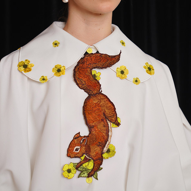 Kamo original retro embroidered knot-free tie squirrel and flower accessories flower fairy niche bow tie gift