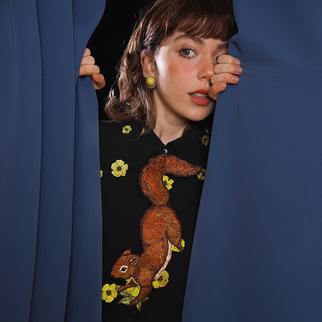 Kamo original retro embroidered knot-free tie squirrel and flower accessories flower fairy niche bow tie gift