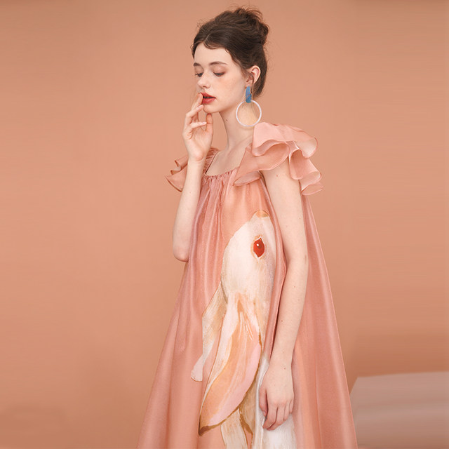 Kamo original rabbit pattern flying sleeve dress