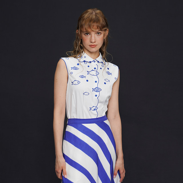 Kamo original heavy fish embroidery shirt