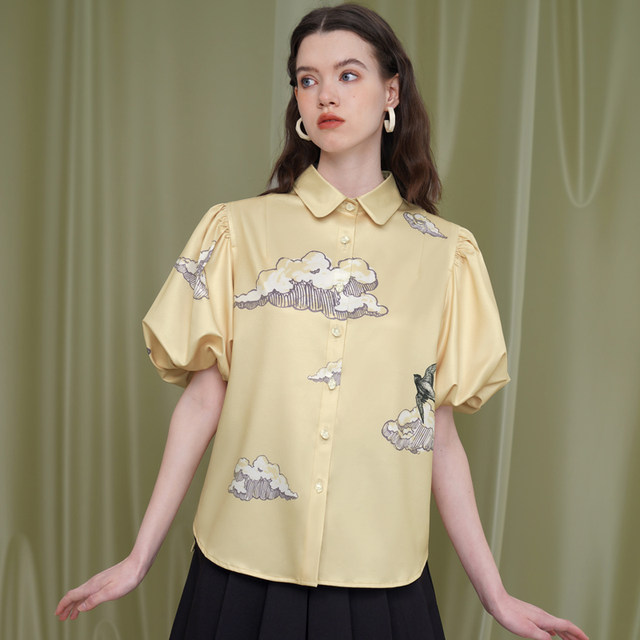 Women's original puff sleeves retro floral shirt