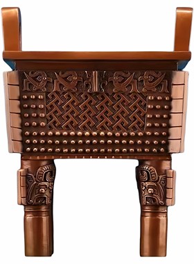 紫铜鼎摆件四方鼎香炉纯铜仿古